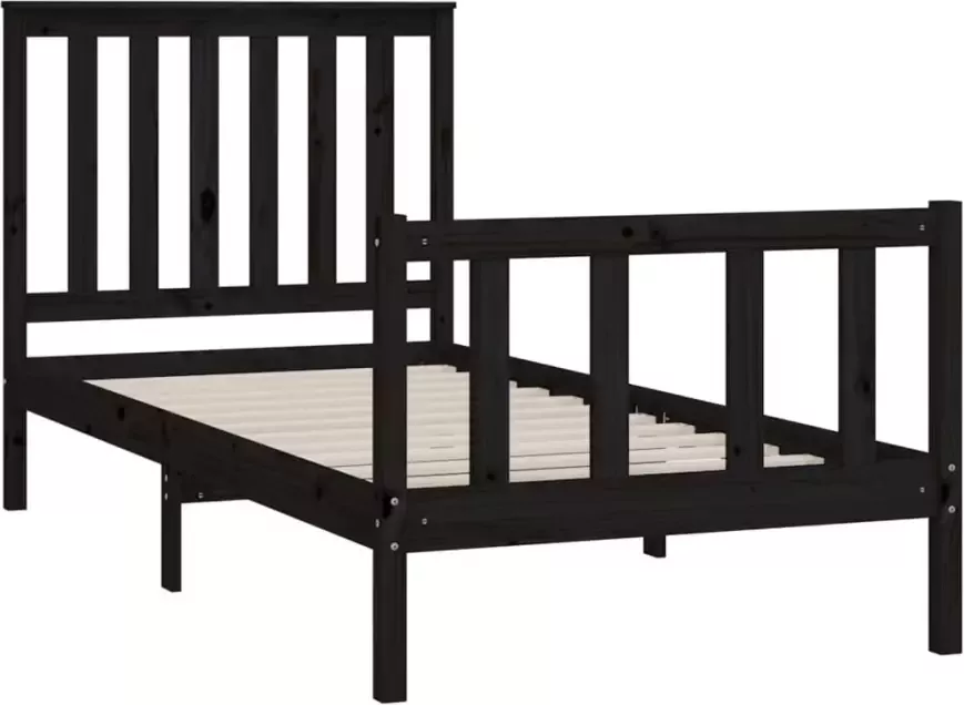 VidaXL -Bedframe-met-hoofdbord-massief-grenenhout-zwart-90x200-cm - Foto 4