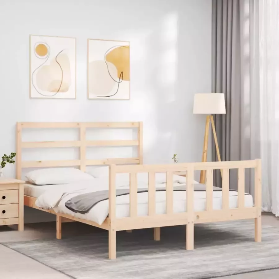 VidaXL Bedframe Massief Grenenhout 140x190 cm Massief Hout Bed Grenenhout Bed Tweepersoons Bed Hoofd- En Voeteneind Lattenbodem Bed Frame - Foto 5
