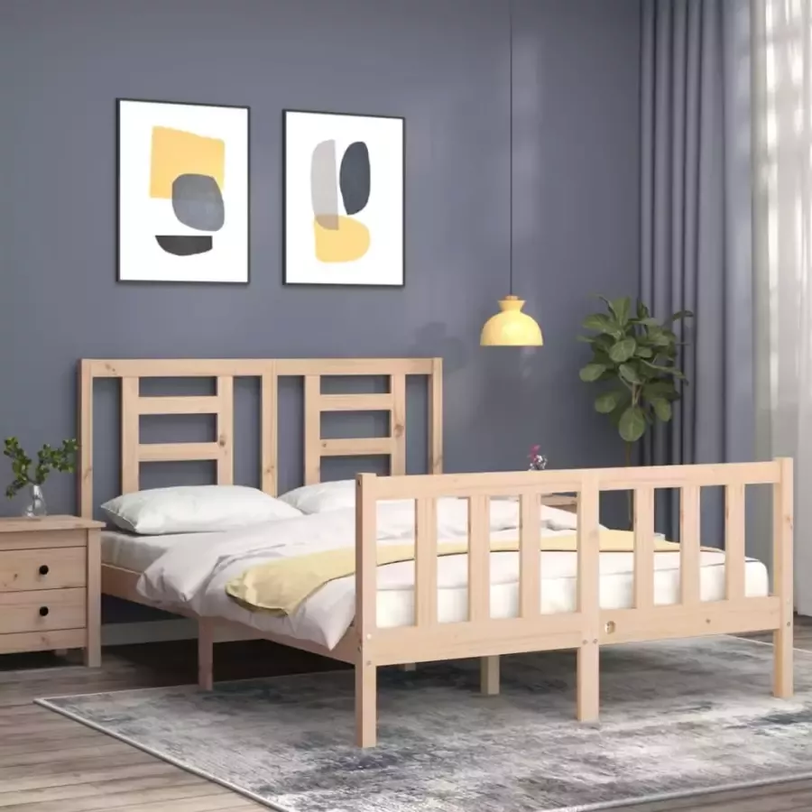VidaXL Bedframe Massief Grenenhout 140x190 cm Massief Hout Bed Grenenhout Bed Tweepersoons Bed Hoofd- En Voeteneind Lattenbodem Bed Frame - Foto 11