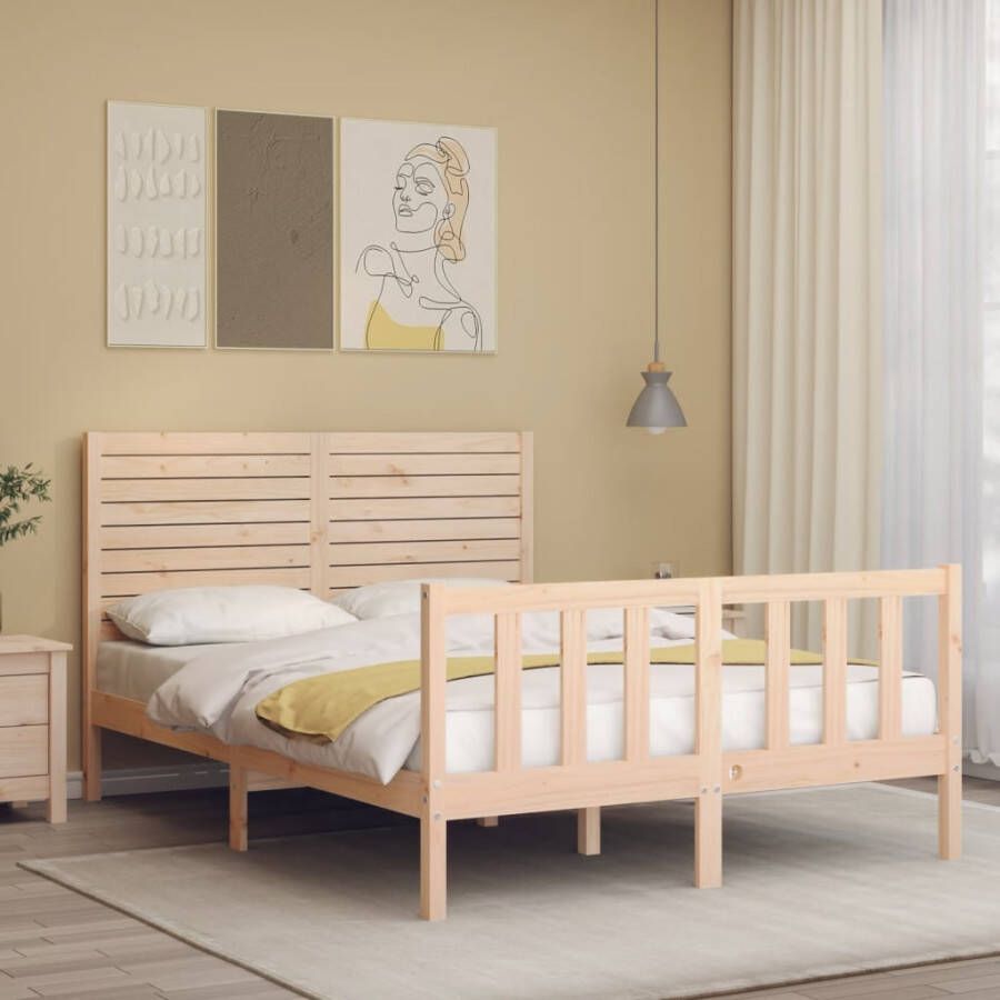 VidaXL Bedframe Massief Grenenhout 140x190 cm Massief Hout Bed Grenenhout Bed Tweepersoons Bed Hoofd- En Voeteneind Lattenbodem Bed Frame - Foto 15