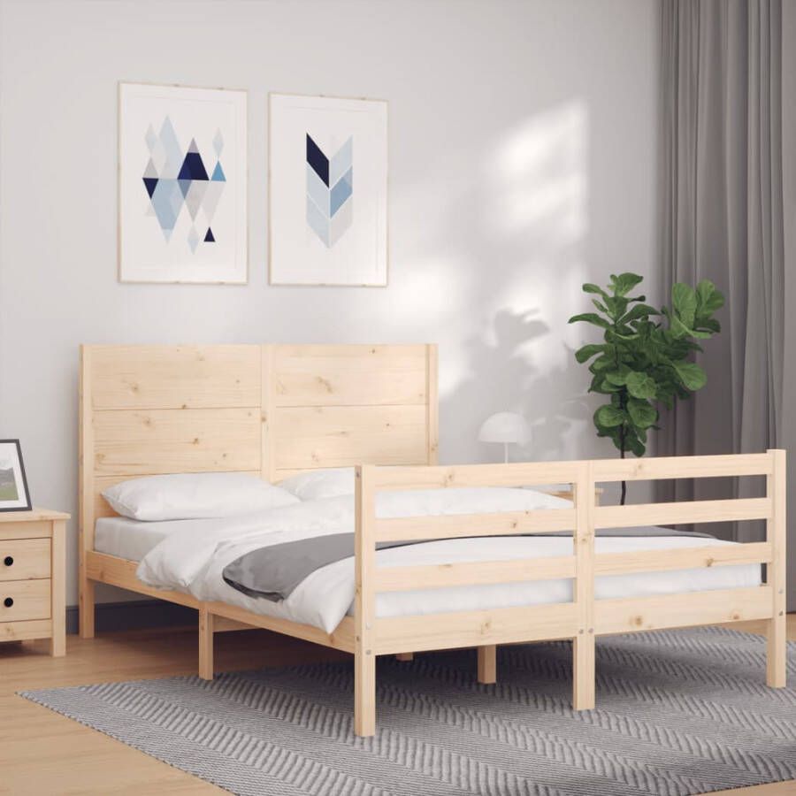 VidaXL -Bedframe-met-hoofdbord-massief-hout-140x190-cm - Foto 2