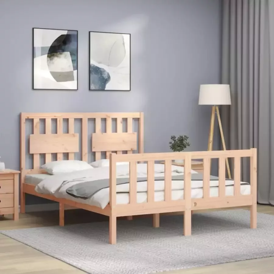 VidaXL -Bedframe-met-hoofdbord-massief-grenenhout-wit-140x200-cm - Foto 9