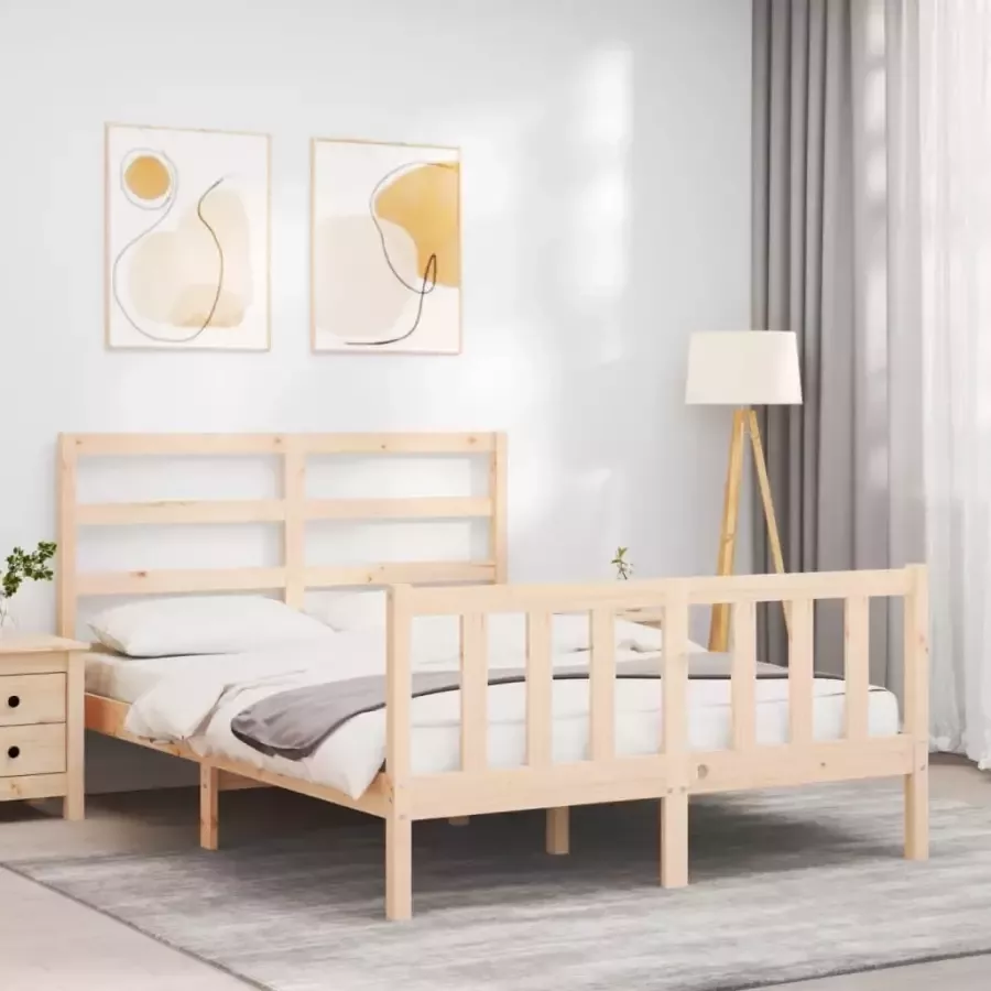 VidaXL -Bedframe-met-hoofdbord-massief-grenenhout-wit-140x200-cm - Foto 11