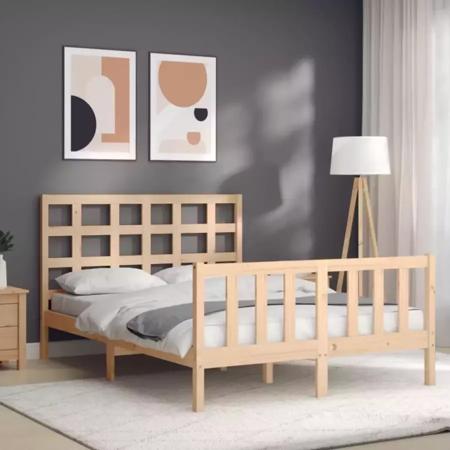 VidaXL -Bedframe-met-hoofdbord-massief-grenenhout-wit-140x200-cm - Foto 12