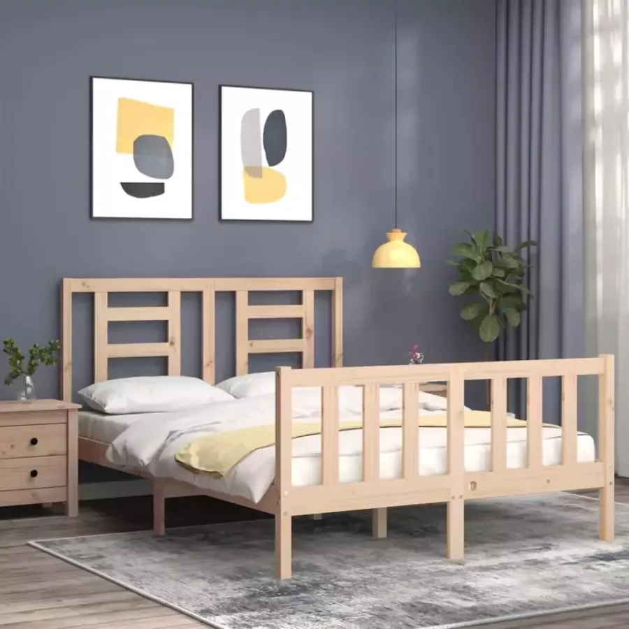 VidaXL -Bedframe-met-hoofdbord-massief-grenenhout-wit-140x200-cm - Foto 15