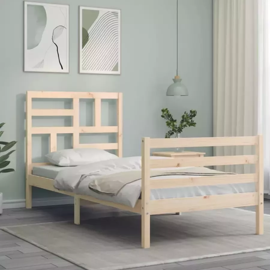 VidaXL Bedframe met hoofdbord massief hout 2FT6 Small Single