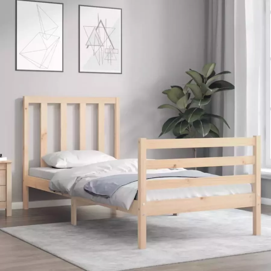 VidaXL -Bedframe-met-hoofdbord-massief-hout-2FT6-Small-Single - Foto 2