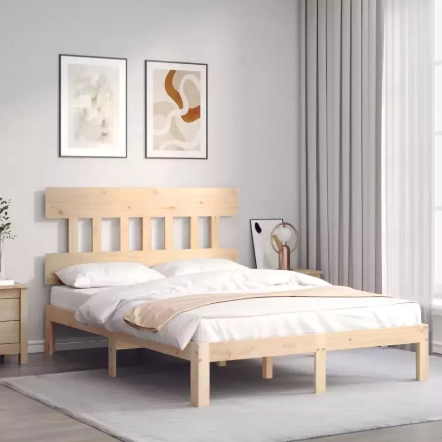 VidaXL -Bedframe-met-hoofdbord-massief-hout-4FT6-Double - Foto 4