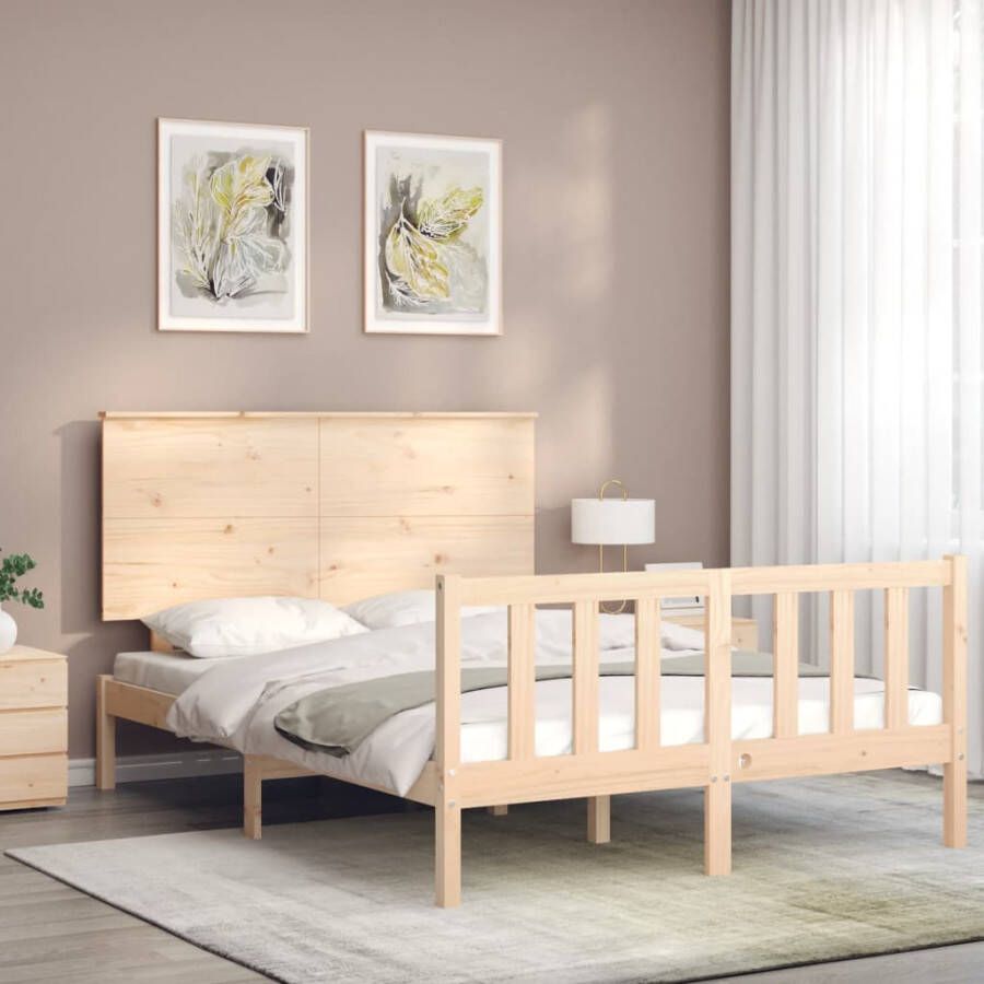 VidaXL -Bedframe-met-hoofdbord-massief-hout-4FT6-Double - Foto 1