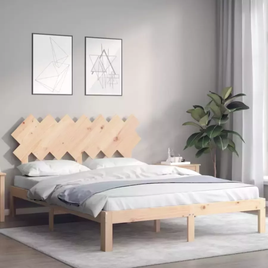 VidaXL -Bedframe-met-hoofdbord-massief-hout-5-FT-King-Size - Foto 1