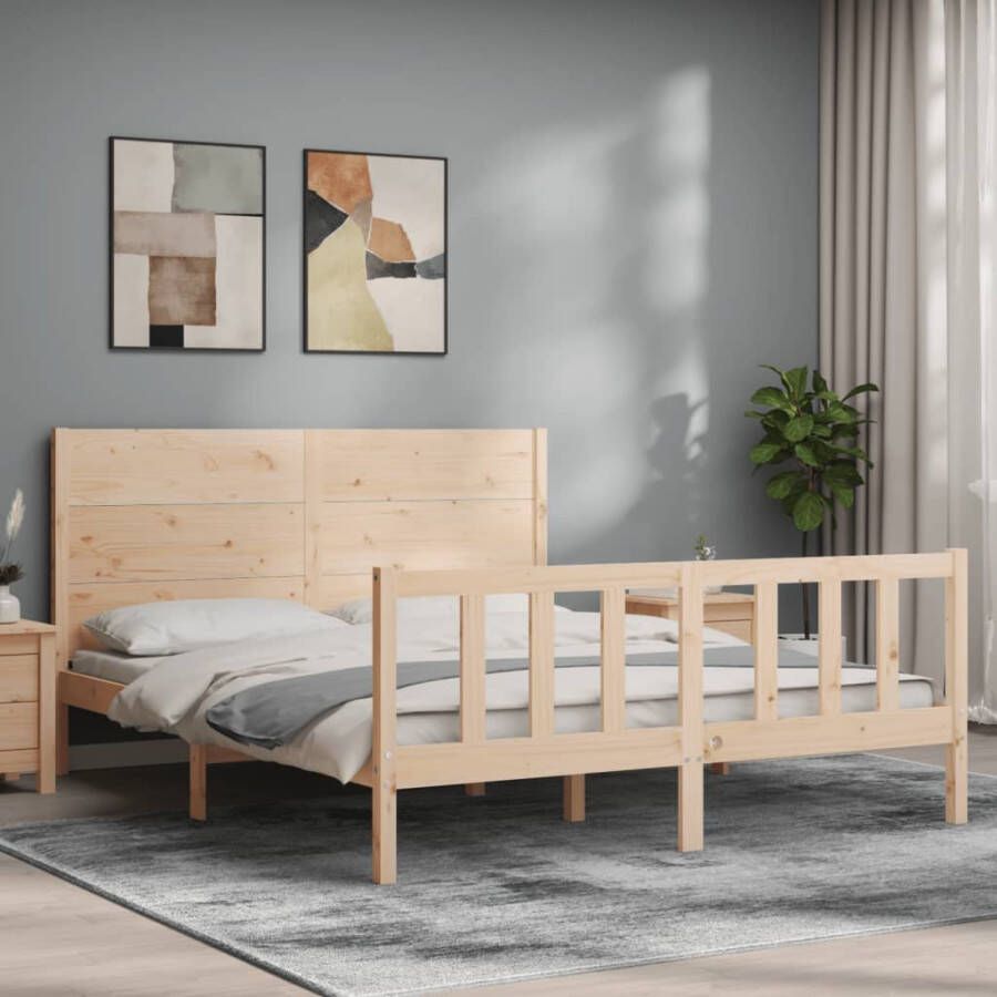VidaXL -Bedframe-met-hoofdbord-massief-hout-5-FT-King-Size - Foto 17