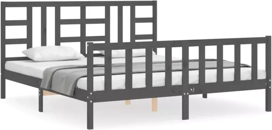 VidaXL -Bedframe-met-hoofdbord-massief-hout-grijs-180x200-cm - Foto 7