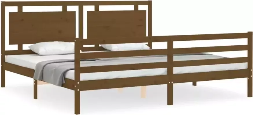 VidaXL -Bedframe-met-hoofdbord-massief-hout-honingbruin-200x200-cm - Foto 16