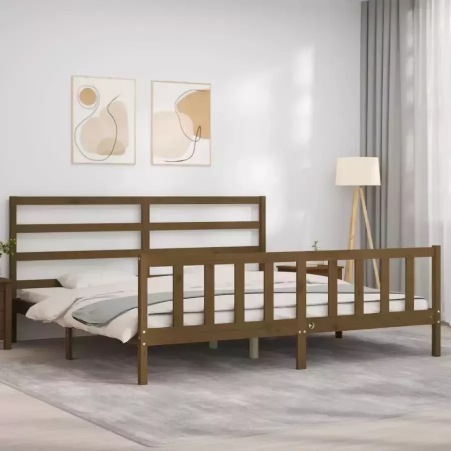 VidaXL -Bedframe-met-hoofdbord-massief-hout-honingbruin-200x200-cm - Foto 3