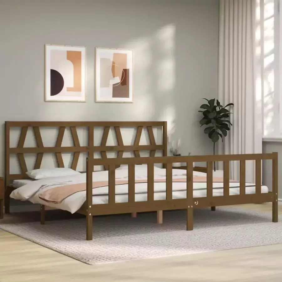 VidaXL -Bedframe-met-hoofdbord-massief-hout-honingbruin-200x200-cm - Foto 5