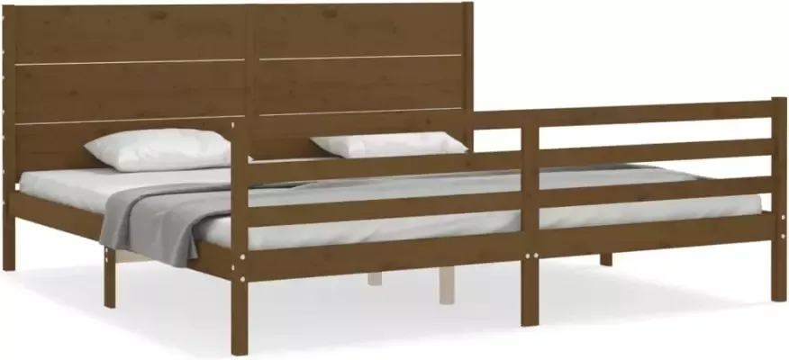 VidaXL -Bedframe-met-hoofdbord-massief-hout-honingbruin-200x200-cm - Foto 8