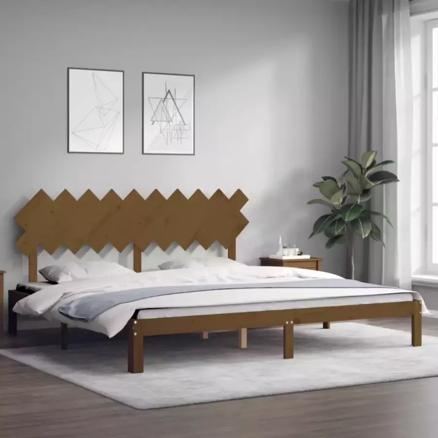 VidaXL -Bedframe-met-hoofdbord-massief-hout-honingbruin-200x200-cm - Foto 1