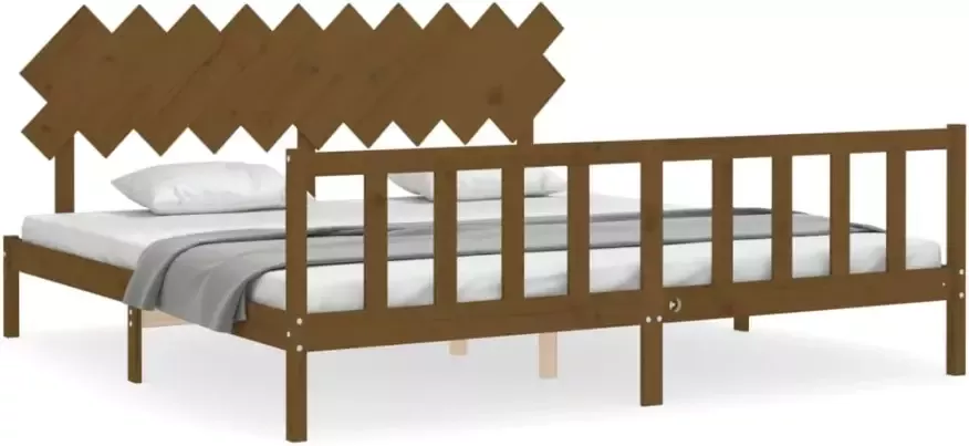 VidaXL -Bedframe-met-hoofdbord-massief-hout-honingbruin-200x200-cm - Foto 3