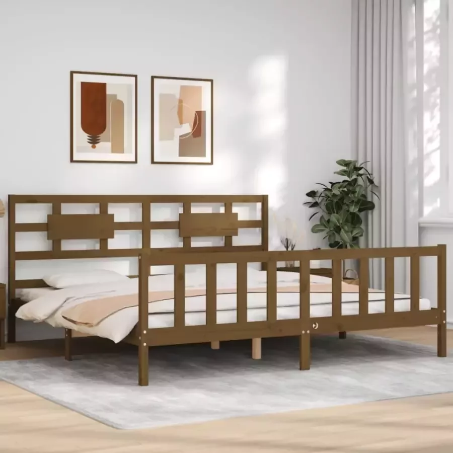 VidaXL -Bedframe-met-hoofdbord-massief-hout-honingbruin-200x200-cm - Foto 13