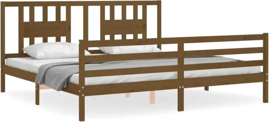 VidaXL -Bedframe-met-hoofdbord-massief-hout-honingbruin-200x200-cm - Foto 9