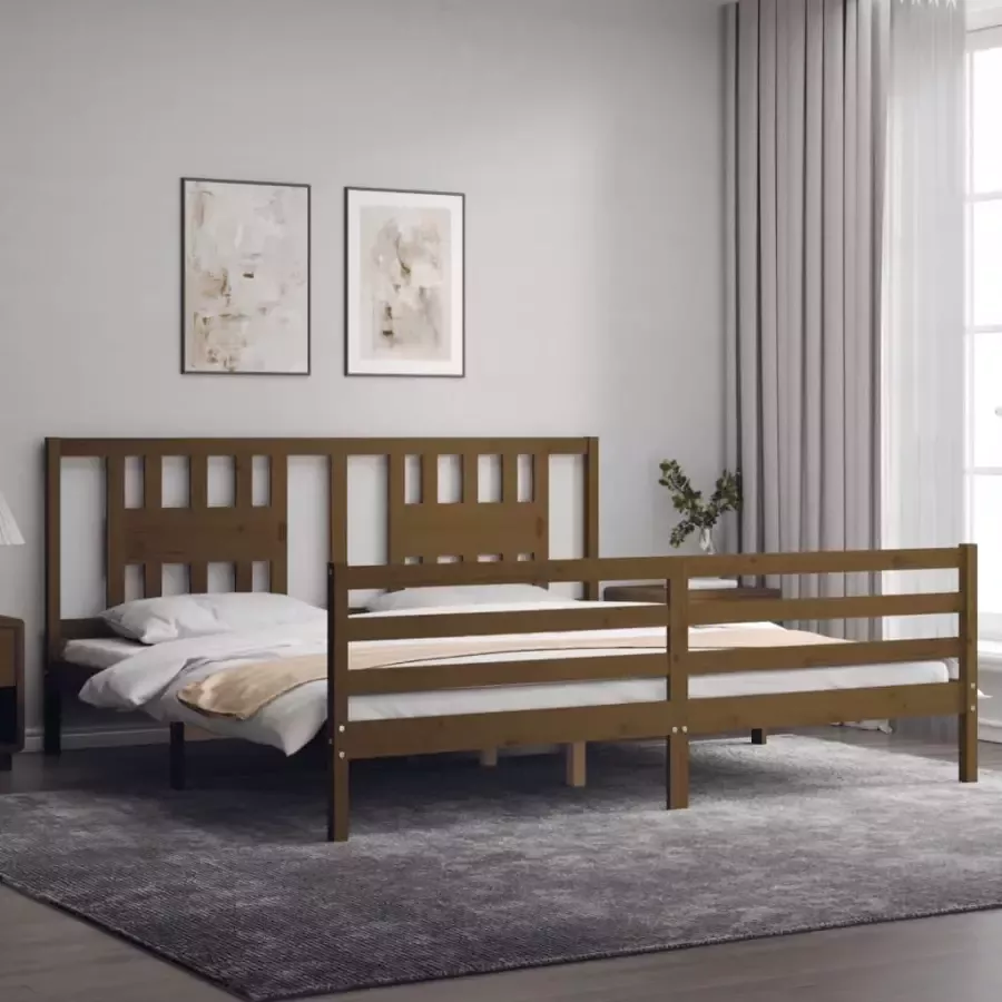VidaXL -Bedframe-met-hoofdbord-massief-hout-honingbruin-200x200-cm - Foto 7