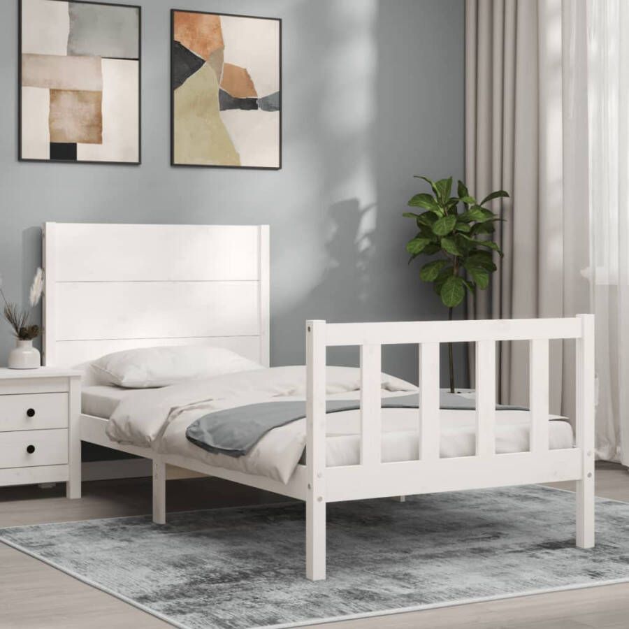 VidaXL -Bedframe-met-hoofdbord-massief-hout-wit-2FT6-Small-Single - Foto 2