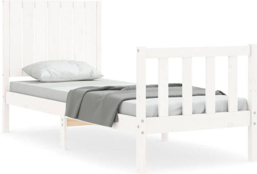 VidaXL -Bedframe-met-hoofdbord-massief-hout-wit-2FT6-Small-Single - Foto 8