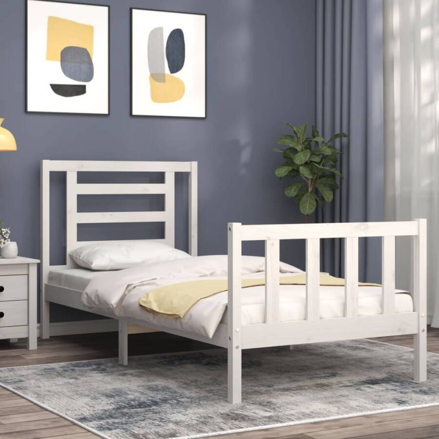 VidaXL -Bedframe-met-hoofdbord-massief-hout-wit-2FT6-Small-Single - Foto 5