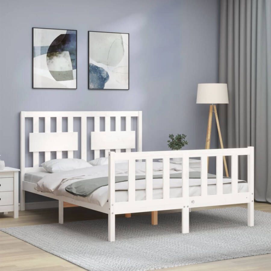 VidaXL -Bedframe-met-hoofdbord-massief-hout-wit-4FT6-Double - Foto 18