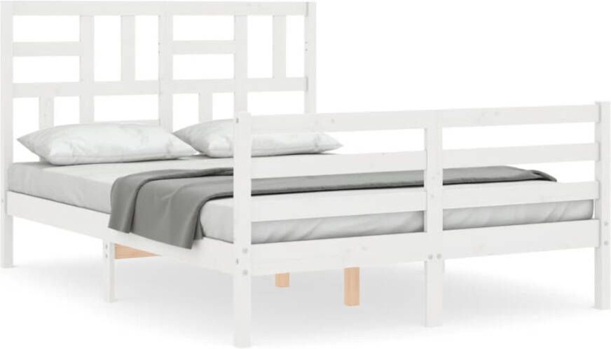 VidaXL Bedframe met hoofdbord massief hout wit 4FT6 Double