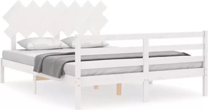 VidaXL -Bedframe-met-hoofdbord-massief-hout-wit-5-FT-King-Size - Foto 9