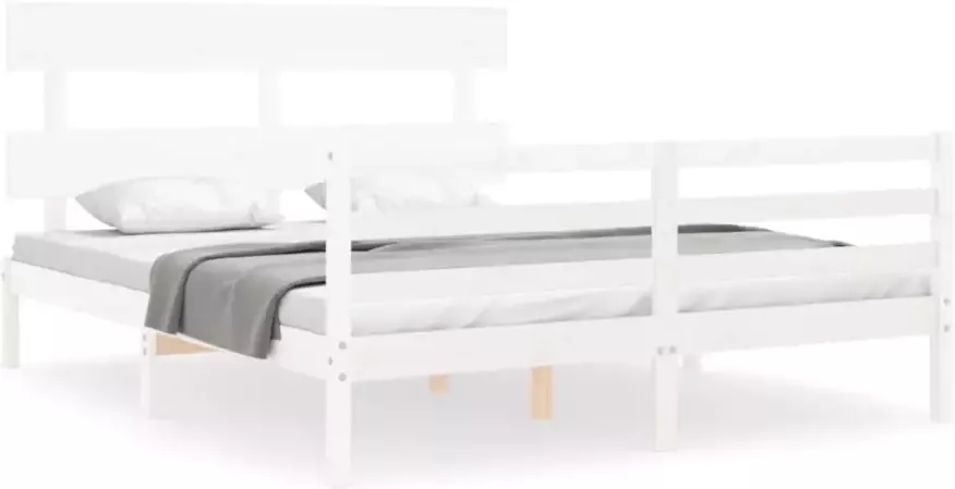 VidaXL -Bedframe-met-hoofdbord-massief-hout-wit-5-FT-King-Size - Foto 11
