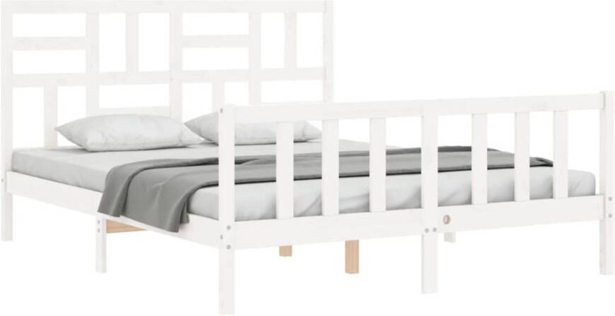 VidaXL -Bedframe-met-hoofdbord-massief-hout-wit-5-FT-King-Size - Foto 4