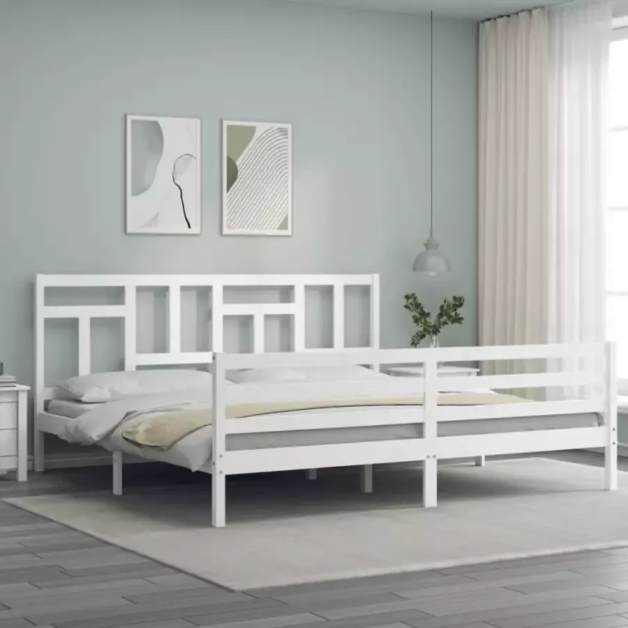 VidaXL -Bedframe-met-hoofdbord-massief-hout-wit-Super-King-Size - Foto 7