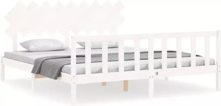 VidaXL -Bedframe-met-hoofdbord-massief-hout-wit-Super-King-Size - Foto 4