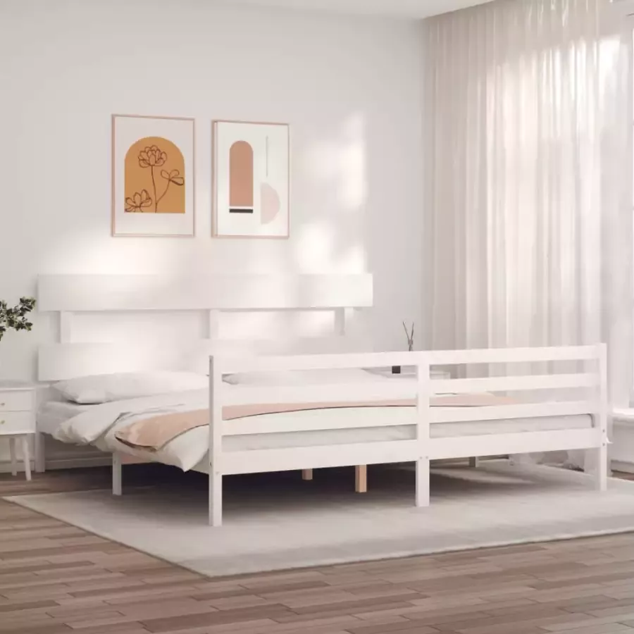 VIDAXL Bedframe met hoofdbord massief hout wit 6 FT Super King Size - Foto 17