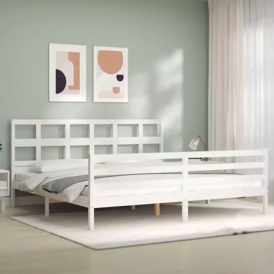 VidaXL -Bedframe-met-hoofdbord-massief-hout-wit-Super-King-Size - Foto 3