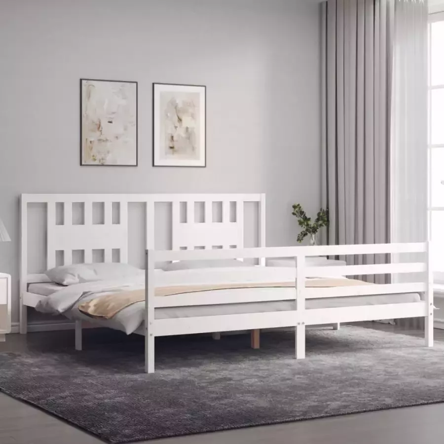 VidaXL -Bedframe-met-hoofdbord-massief-hout-wit-Super-King-Size - Foto 5