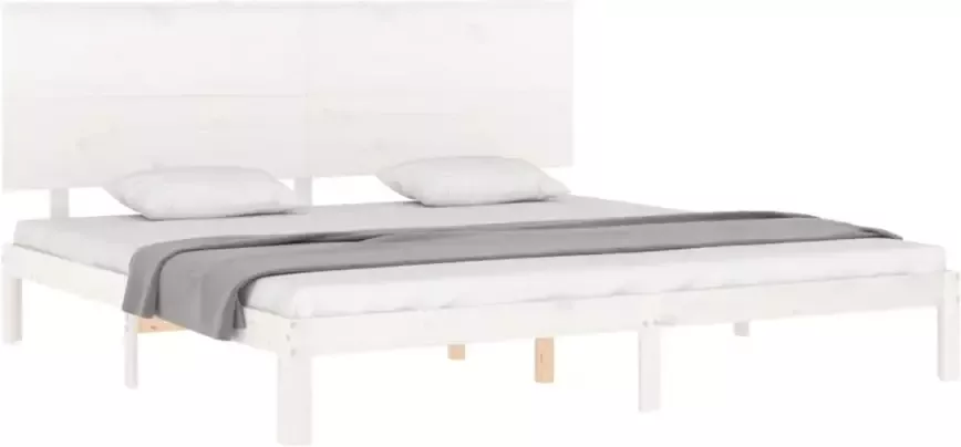 VidaXL -Bedframe-met-hoofdbord-massief-hout-wit-Super-King-Size - Foto 3