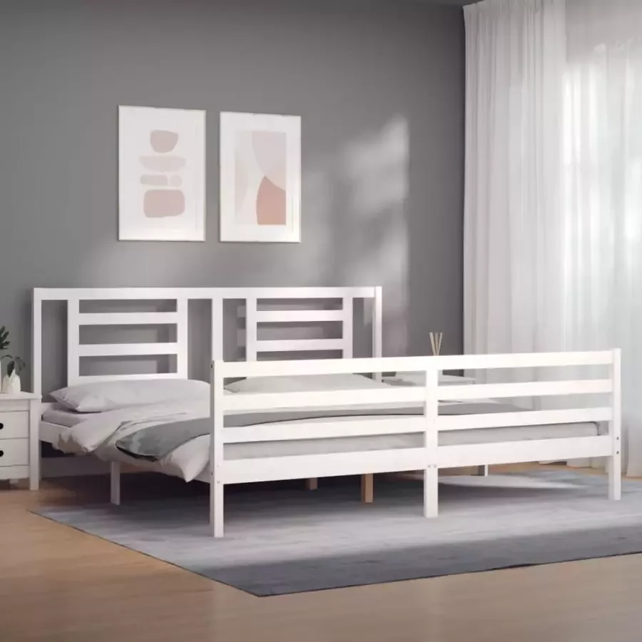 VidaXL -Bedframe-met-hoofdbord-massief-hout-wit-Super-King-Size - Foto 6