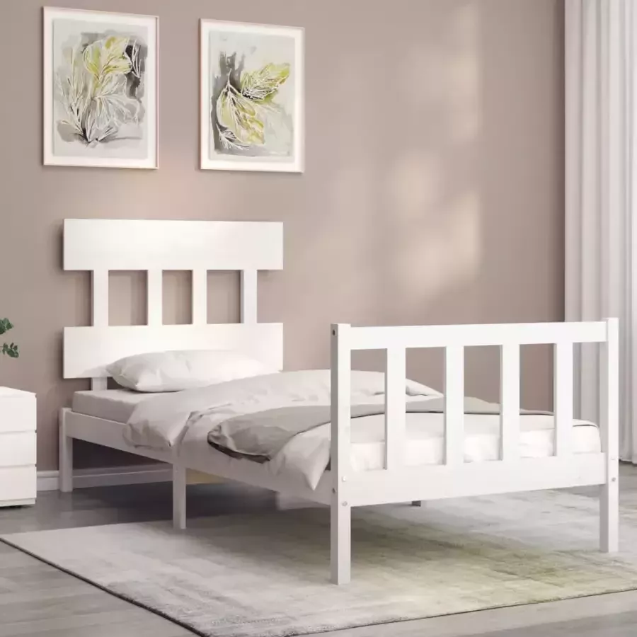VidaXL Bedframe zonder matras massief grenenhout wit 90x200 cm - Foto 3