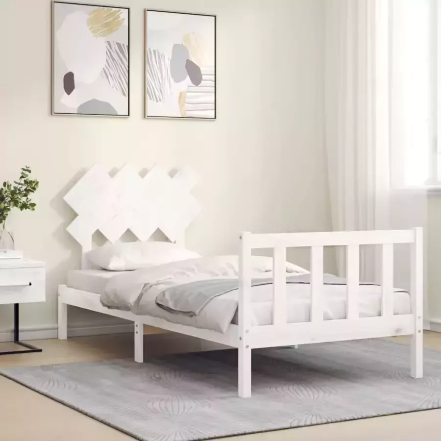 VidaXL Bedframe zonder matras massief grenenhout wit 90x200 cm - Foto 5
