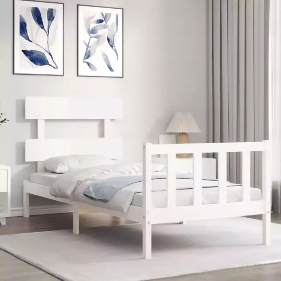 VidaXL Bedframe zonder matras massief grenenhout wit 90x200 cm - Foto 6