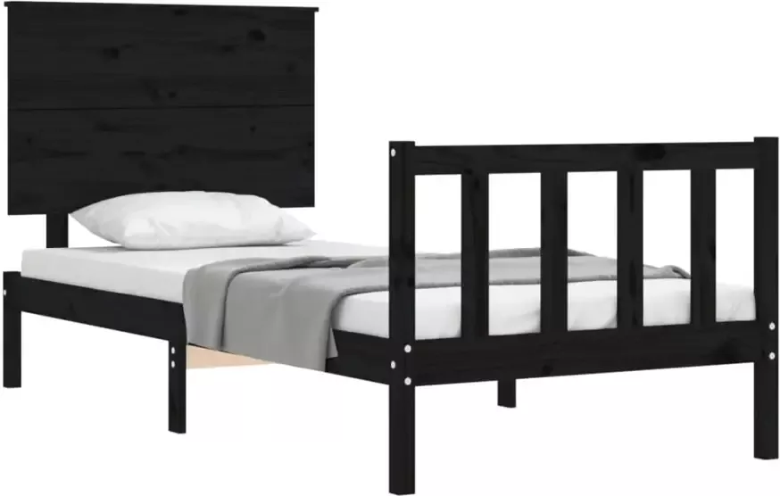 VidaXL -Bedframe-met-hoofdbord-massief-hout-zwart-2FT6-Small-Single - Foto 4