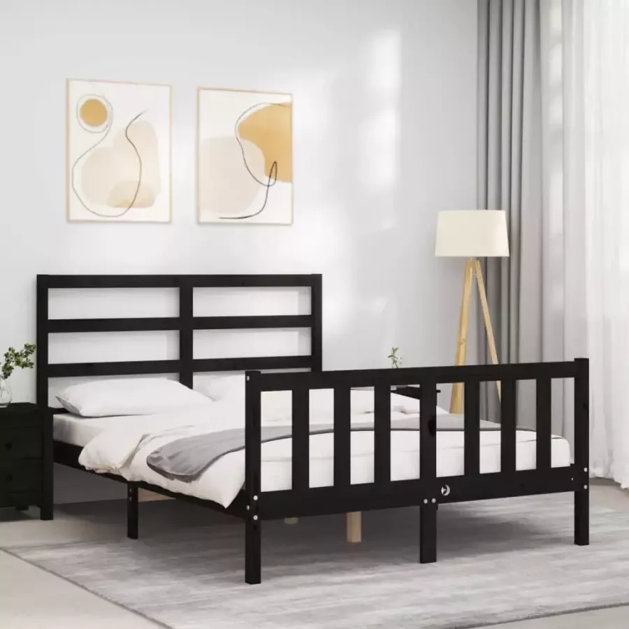 VidaXL -Bedframe-met-hoofdbord-massief-hout-zwart-4FT-Small-Double - Foto 11