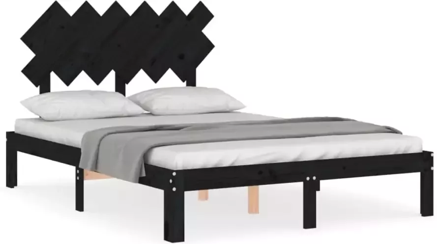 VidaXL -Bedframe-met-hoofdbord-massief-hout-zwart-4FT6-Double - Foto 6