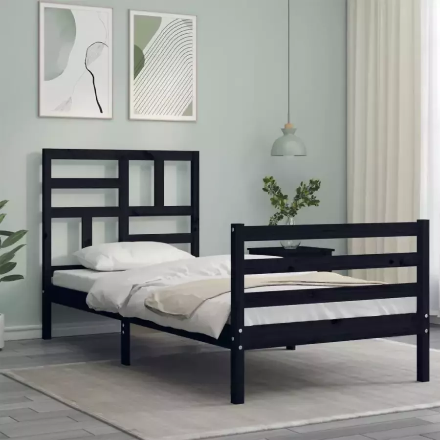 VidaXL -Bedframe-met-hoofdbord-massief-hout-zwart-90x200-cm - Foto 15