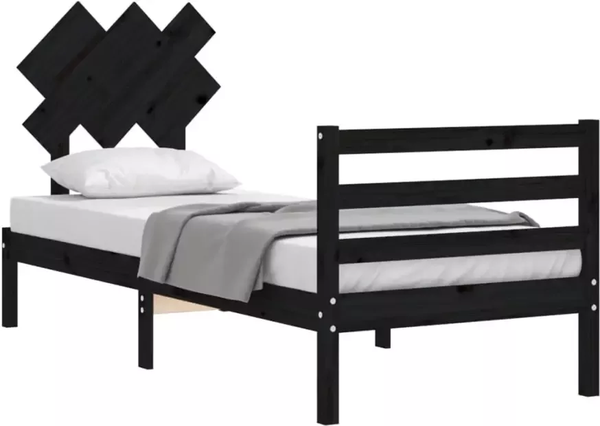 VidaXL -Bedframe-met-hoofdbord-massief-hout-zwart-90x200-cm - Foto 14