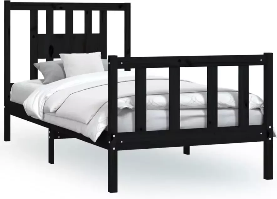VidaXL -Bedframe-met-hoofdbord-massief-hout-zwart-90x200-cm - Foto 4