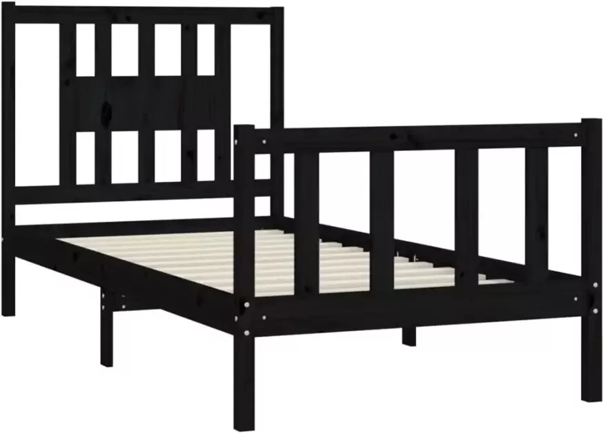 VidaXL -Bedframe-met-hoofdbord-massief-hout-zwart-90x200-cm - Foto 3